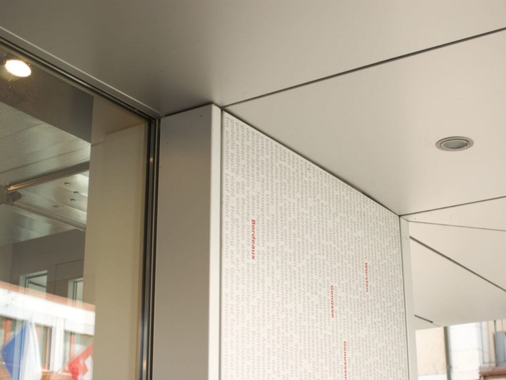 Vordach aus Aluminium mit Schaufenster